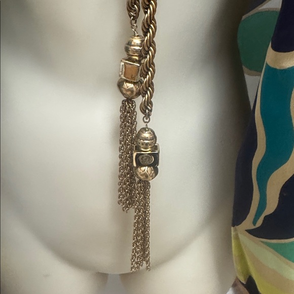 Chico’s Gold Tone Rope Chain Tassel Lariat Necklace Adjustable (BR666/7) - Picture 6 of 11